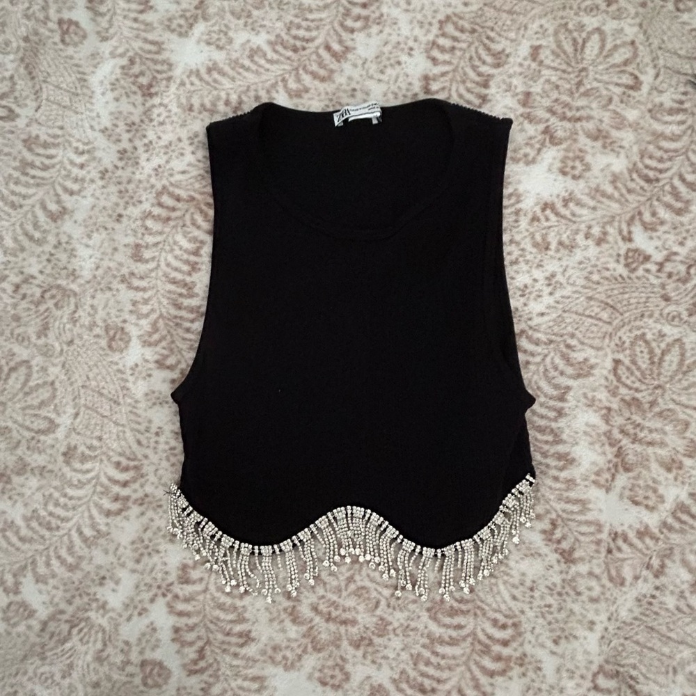 Zara rhinestone fringe crop top